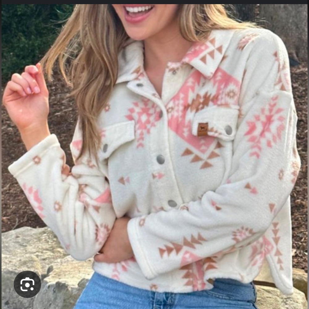 Simply Southern furry cream aztec Western shacket- Size Medium